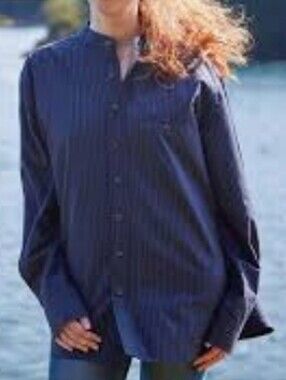 J.H. Collectibles Button-Down Mockneck Navy Striped Shirt Size L